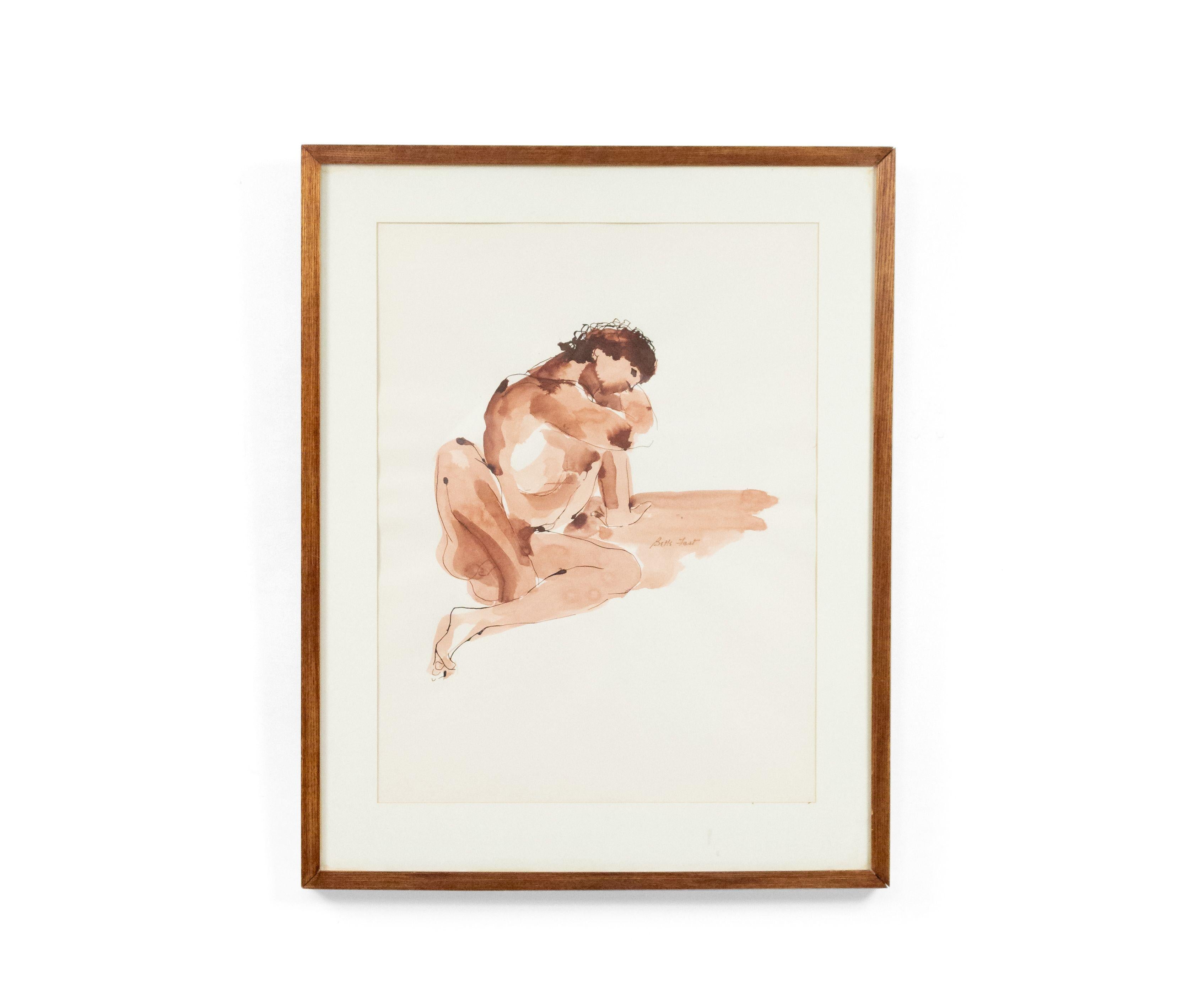 American Beige Watercolor Figures For Sale 3