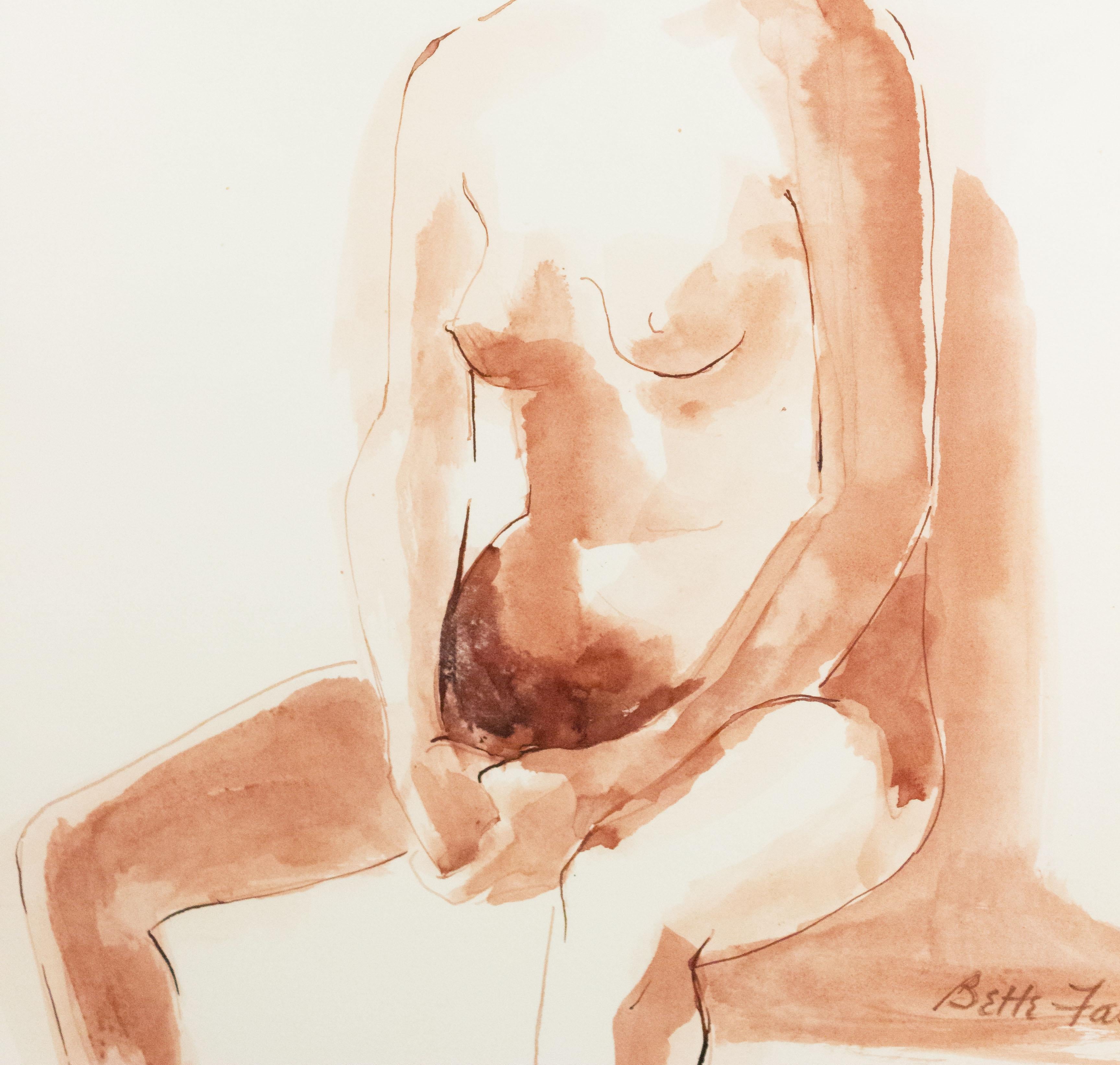 Stained American Beige Watercolor Figures For Sale
