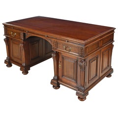 American Belle Époque Pedestal Desk ‘Partners' Desk’ in Carved Mahogany