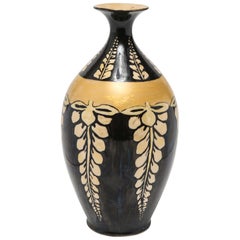 American Belleek Vase with Hand-Painted Cream and Gold Wisteria Motif