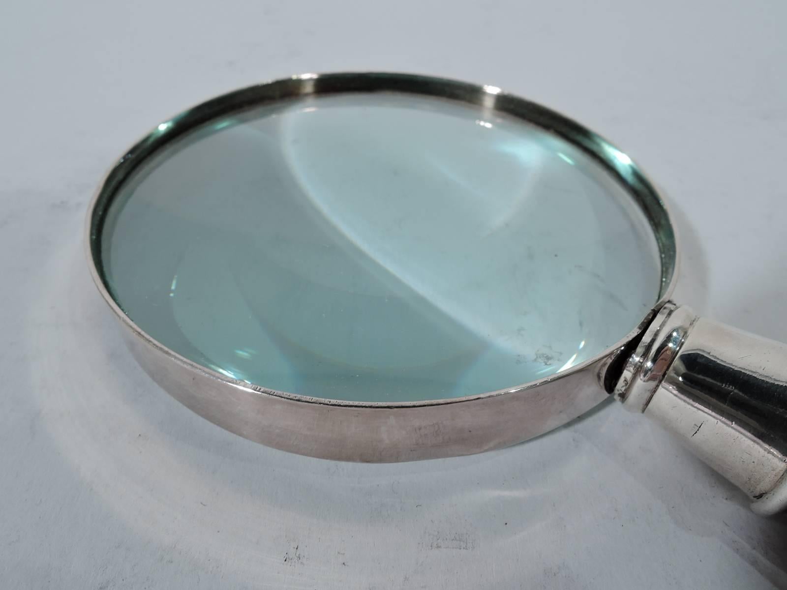 Edwardian American Big Game Sterling Silver Magnifying Glass with Horn Handle