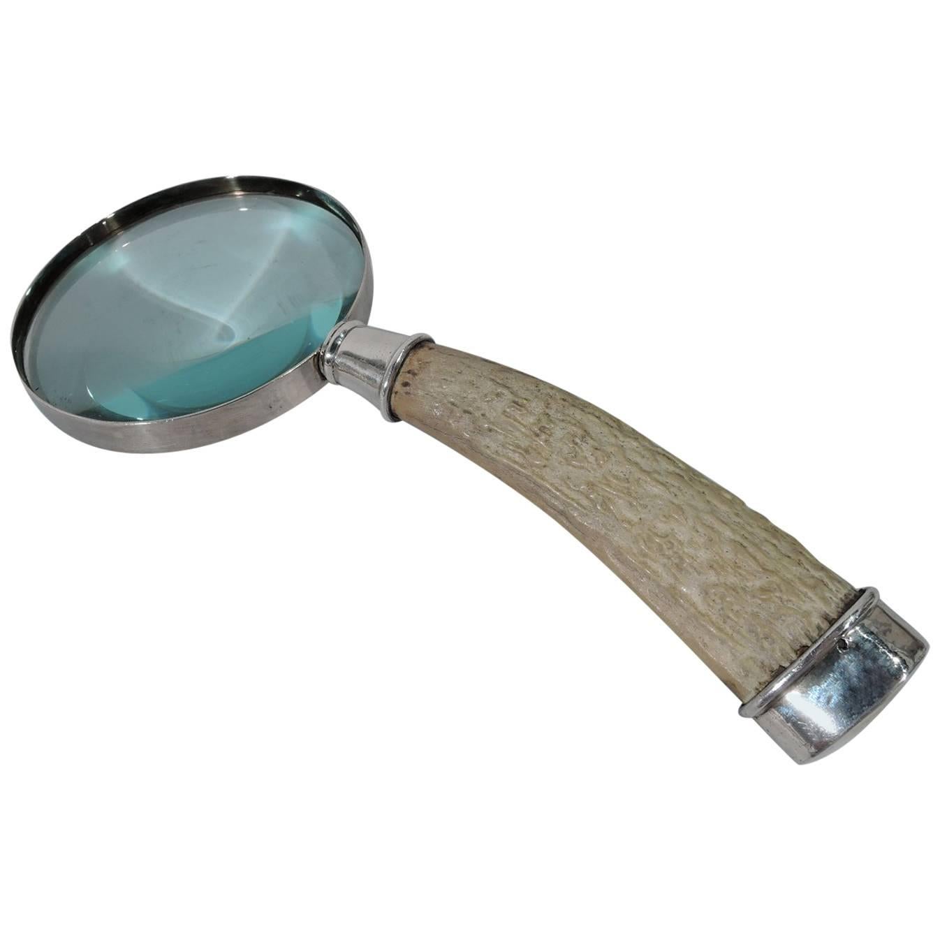 American Big Game Sterling Silver Magnifying Glass with Horn Handle