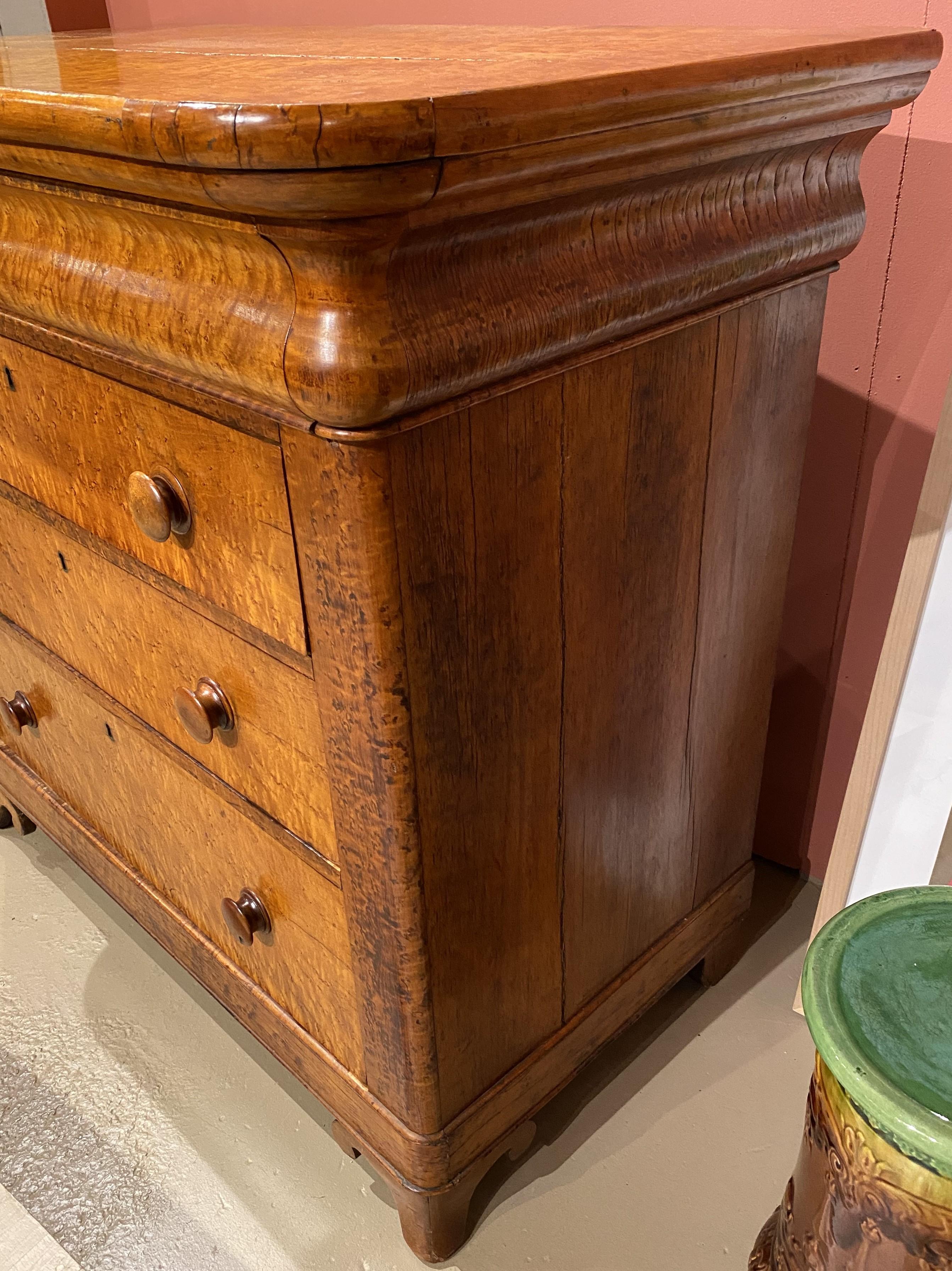 American Birds Eye Maple Empire Four Drawer Chest circa 1830’s In Good Condition In Milford, NH