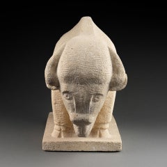 "American Bison" : Straight hand-carved stone sculpture C.1930-50 ITS
