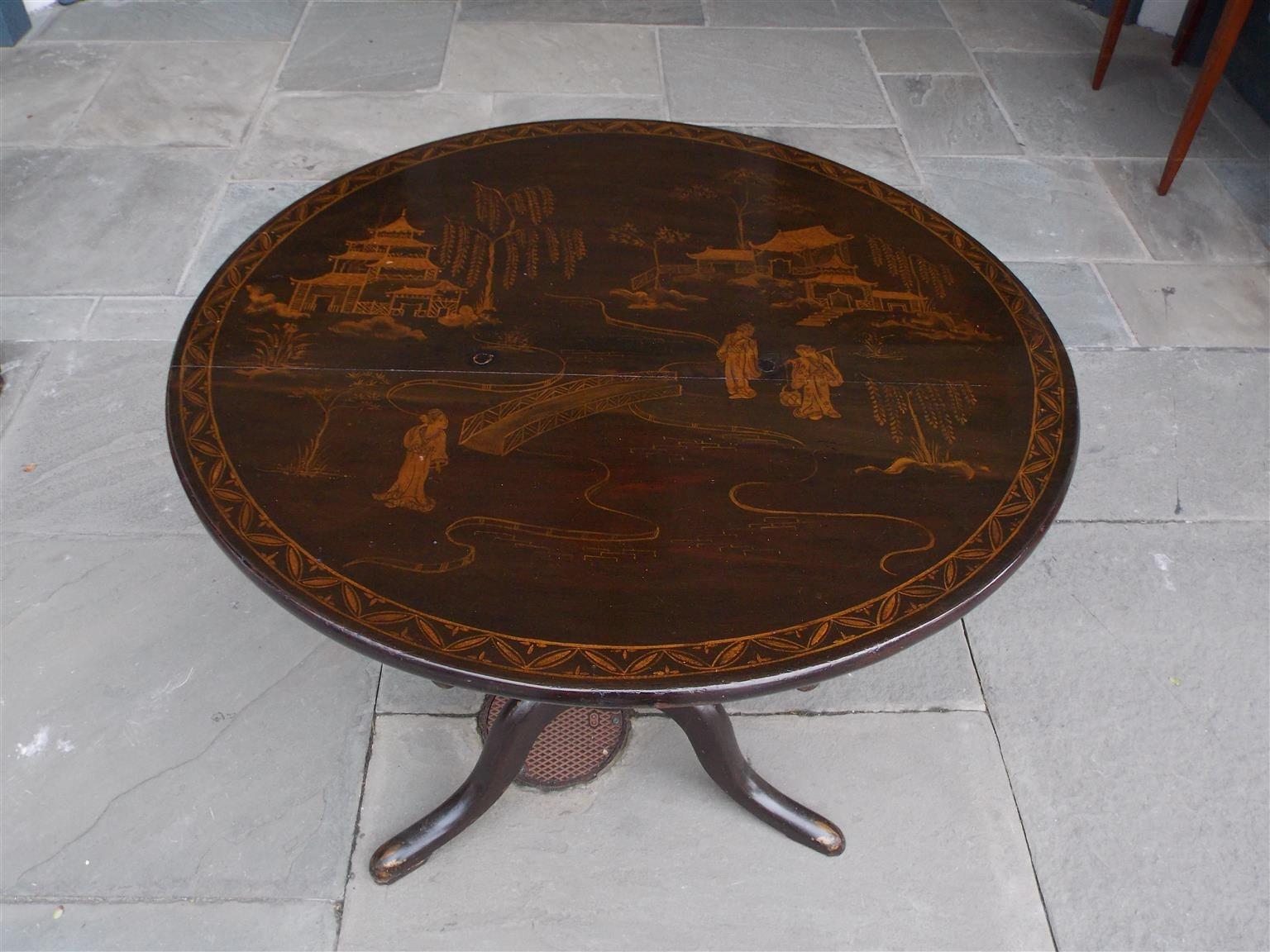 American Black Lacquer Japanned Figural Tilt-Top Table, Circa 1770 In Excellent Condition In Hollywood, SC