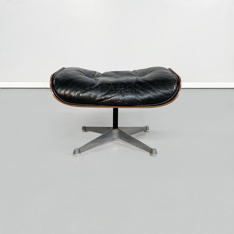 American Black Leather Wooden Lounge Chair 670 671 by Eames for Miller, 1970s For Sale 9