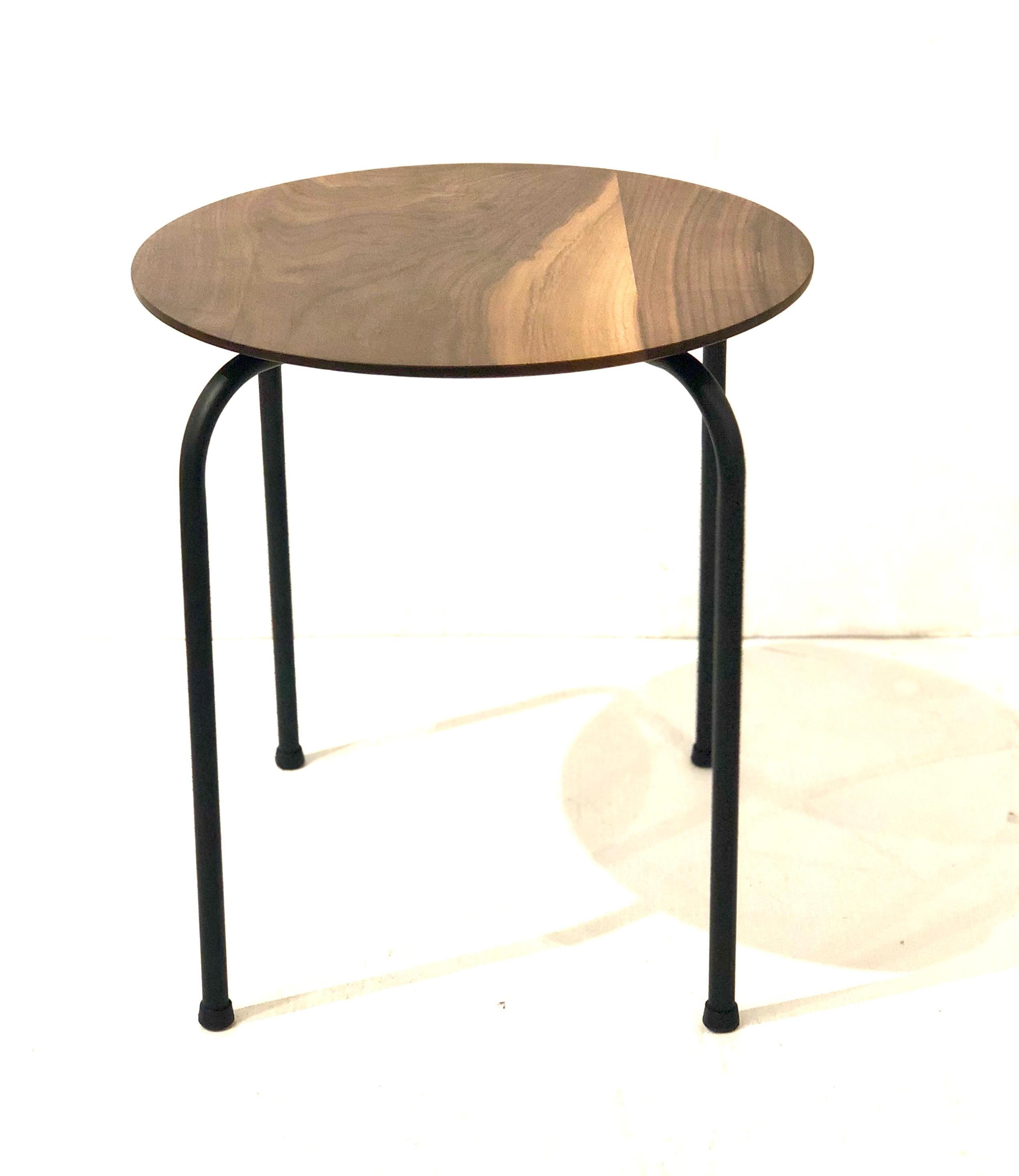 Mid-Century Modern American Black Walnut Cocktail Table or Stool with Black Metal Base