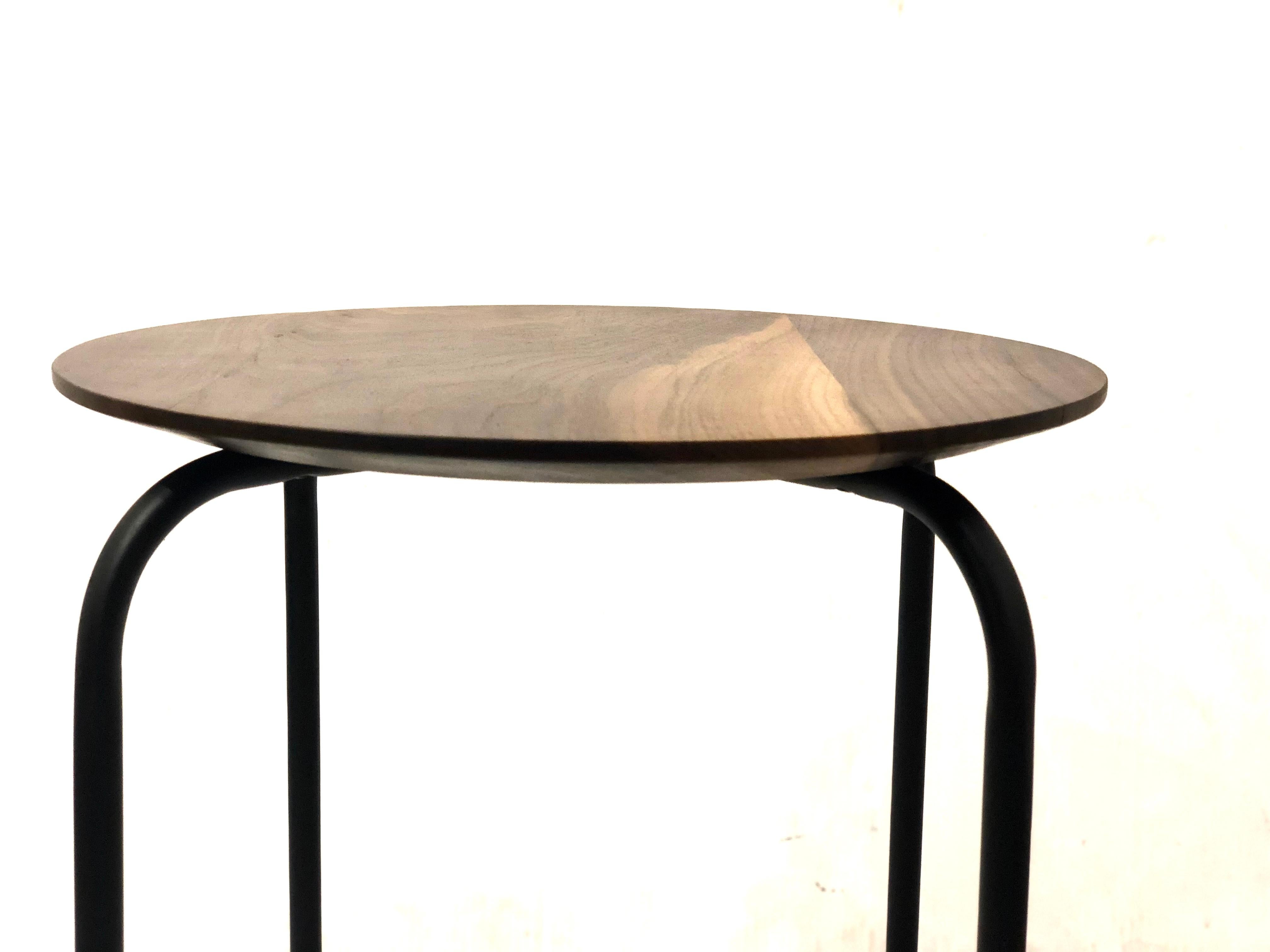 20th Century American Black Walnut Cocktail Table or Stool with Black Metal Base