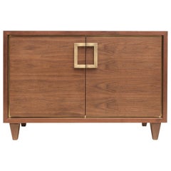 American Black Walnut Inset Cabinet with Brass Handles by Mark Jupiter