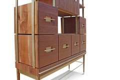 American Black Walnut Mid-Modern Filing Cabinet with Solid Brass by Mark Jupiter