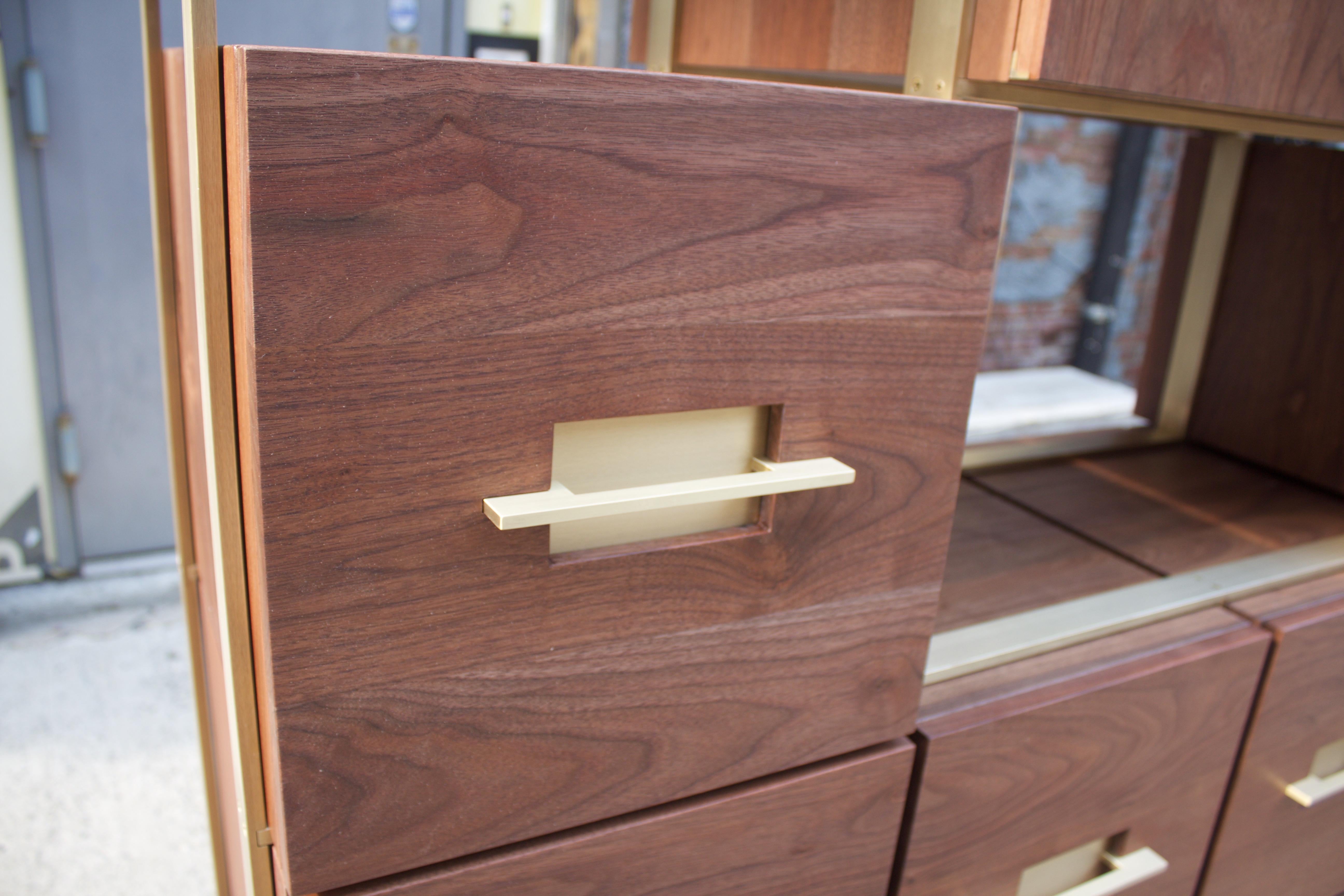 American Black Walnut Mid-Modern Filing Cabinet with Solid Brass by Mark Jupiter In New Condition For Sale In Brooklyn, NY