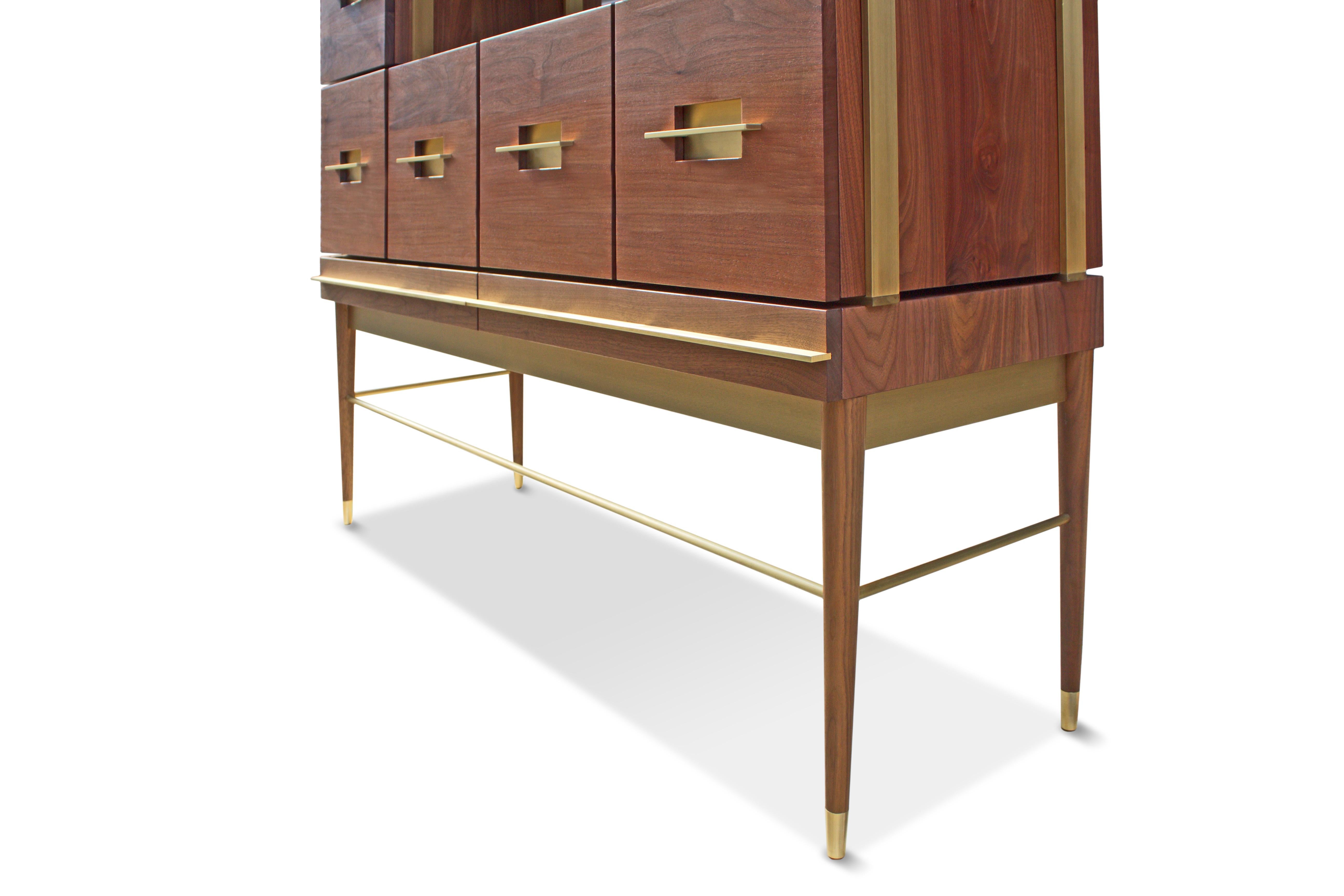 Contemporary American Black Walnut Mid-Modern Filing Cabinet with Solid Brass by Mark Jupiter For Sale