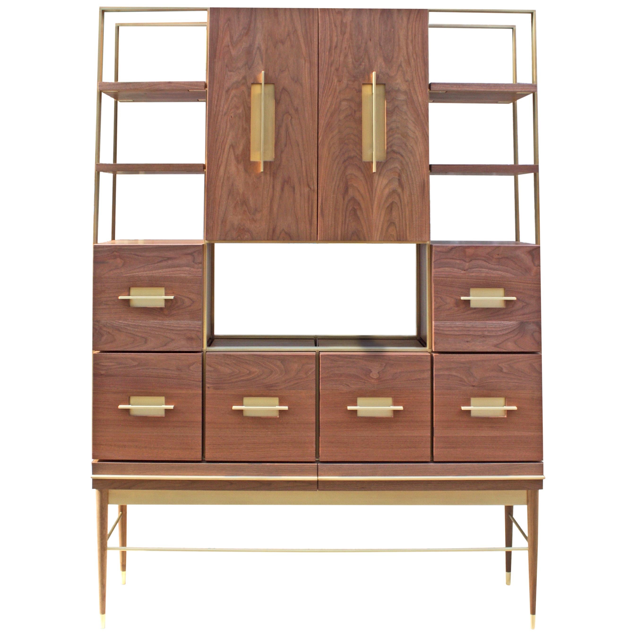 American Black Walnut Mid-Modern Filing Cabinet with Solid Brass by Mark Jupiter