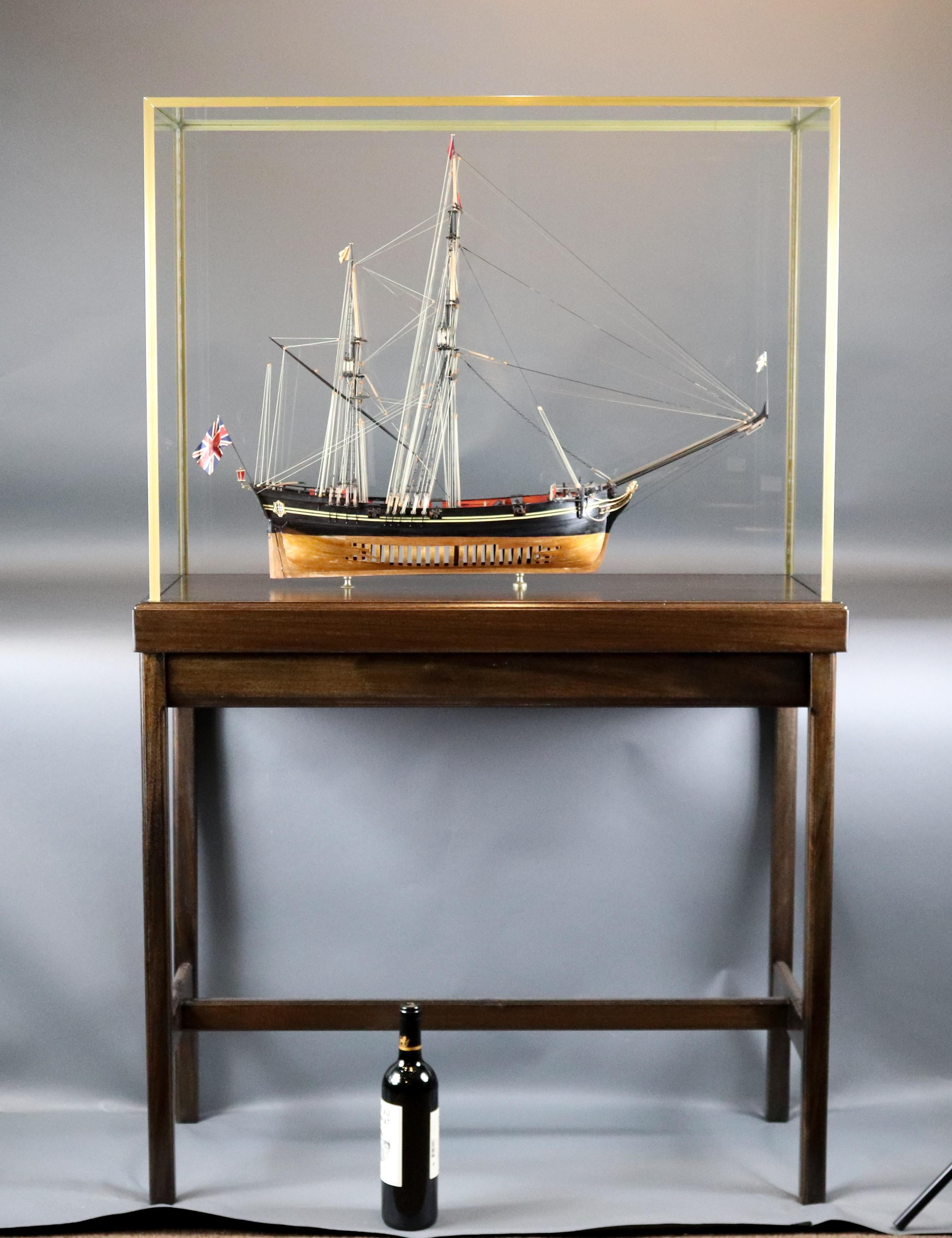 Outstanding model by noted ship model builder William Hitchcock of the bomb ketch Spitfire. Six cannon are rigged to the deck with block and tackle. A large turret gun is rigged to the main deck along with tools and powder buckets. Details include