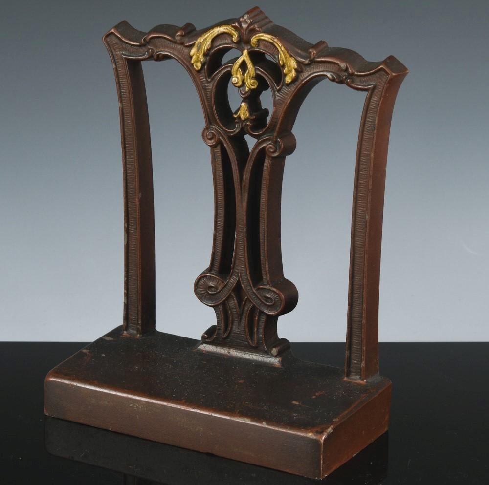 20th Century American Bookends in the Form of a Chippendale Chair Back, Bradley & Hubbard For Sale