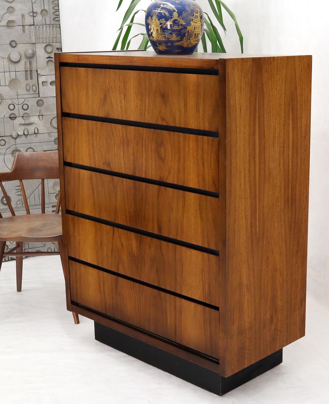 American Bookmatched Walnut Five Drawers High Chest Dresser 7