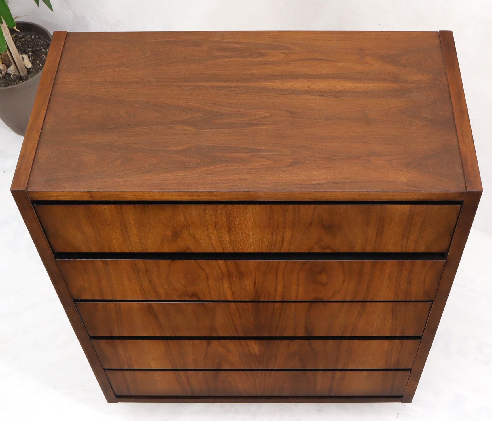 Lacquered American Bookmatched Walnut Five Drawers High Chest Dresser