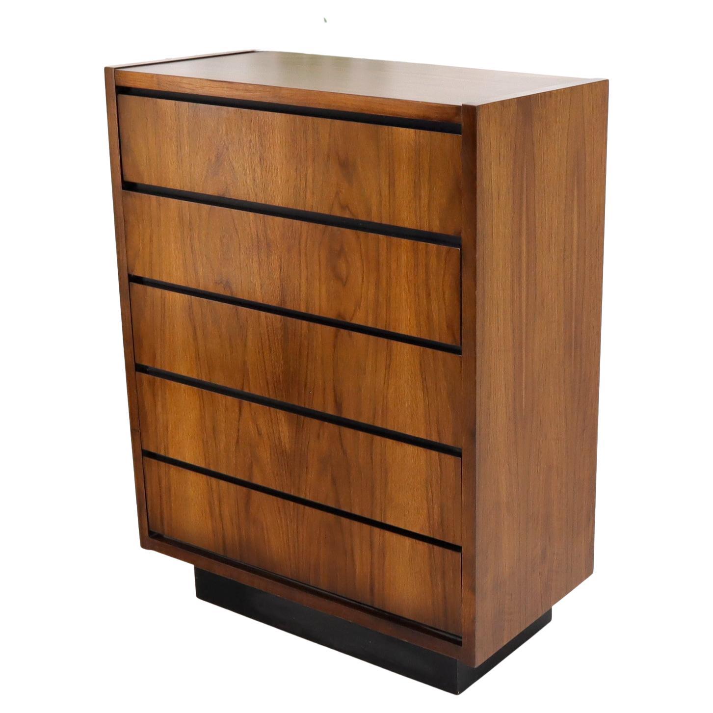 American Bookmatched Walnut Five Drawers High Chest Dresser