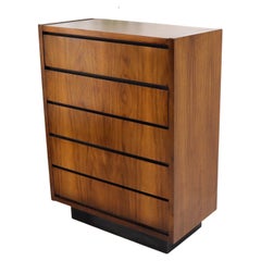 American Bookmatched Walnut Five Drawers High Chest Dresser