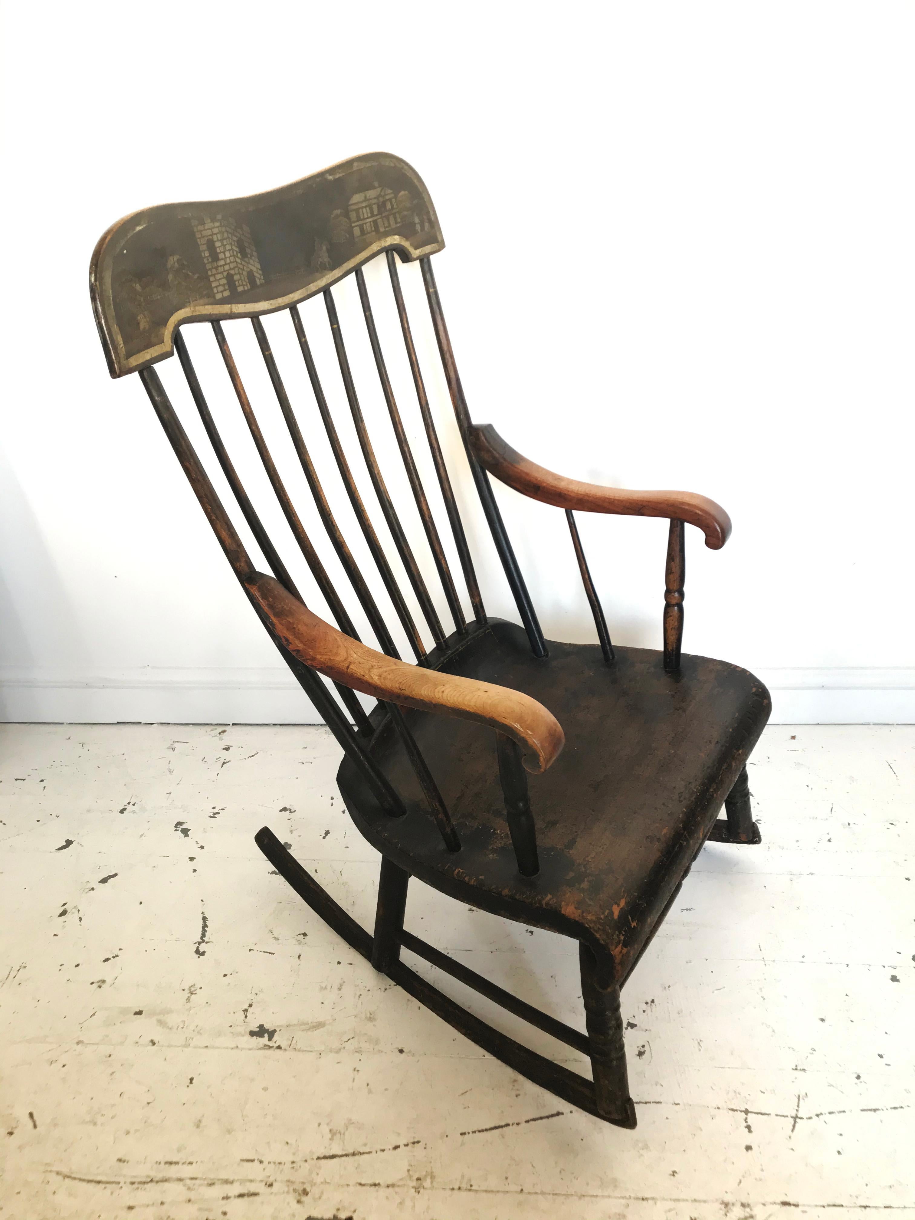 American Boston Rocking Chair With Original Paint And Stencilled