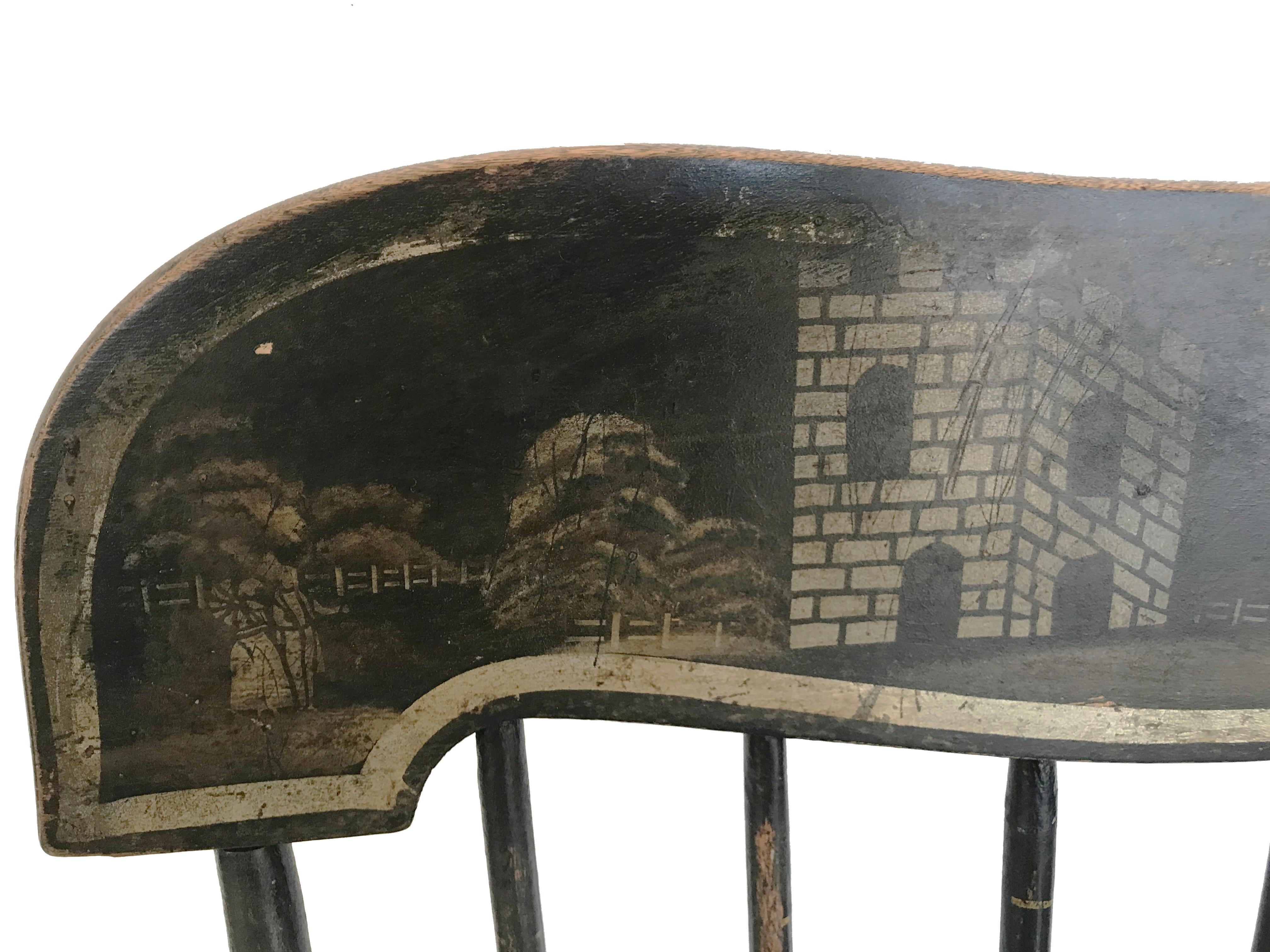 Painted American Boston Rocking Chair with Original Paint and Stencilled Decoration