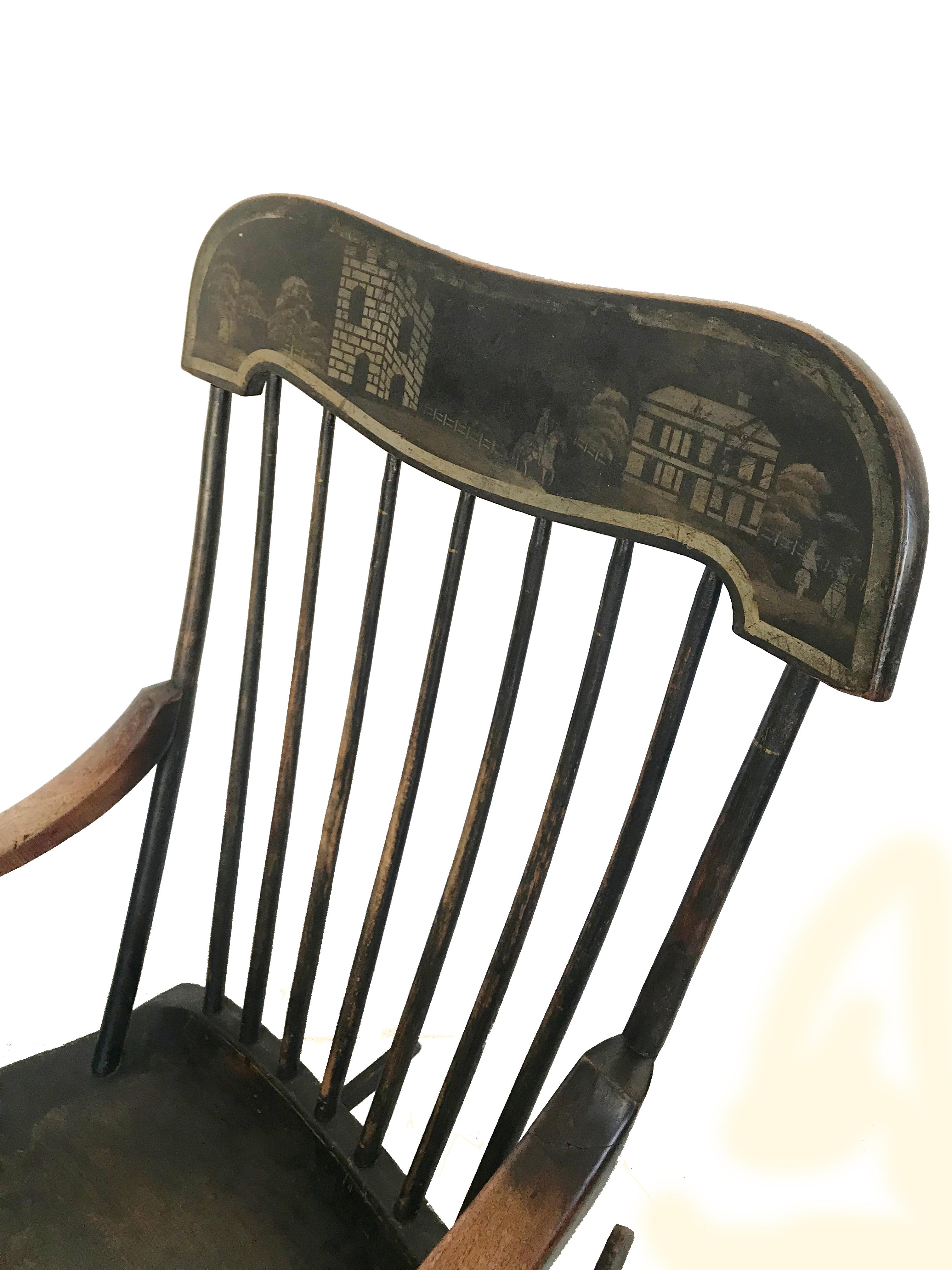 Mid-19th Century American Boston Rocking Chair with Original Paint and Stencilled Decoration