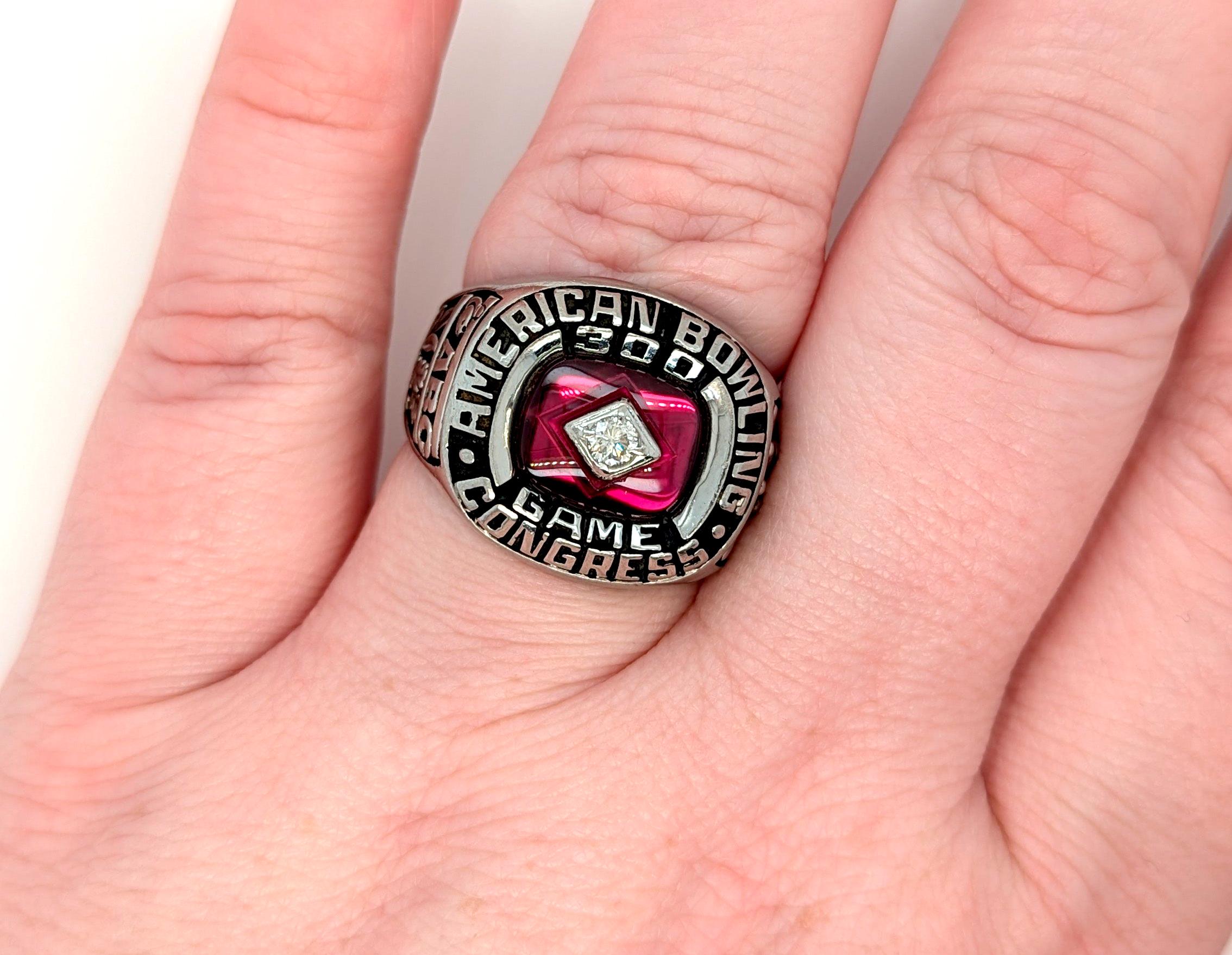 Congresso Americano di Bowling Perfect Game 300 Anello Diamante Rubino Uomo in vendita 4