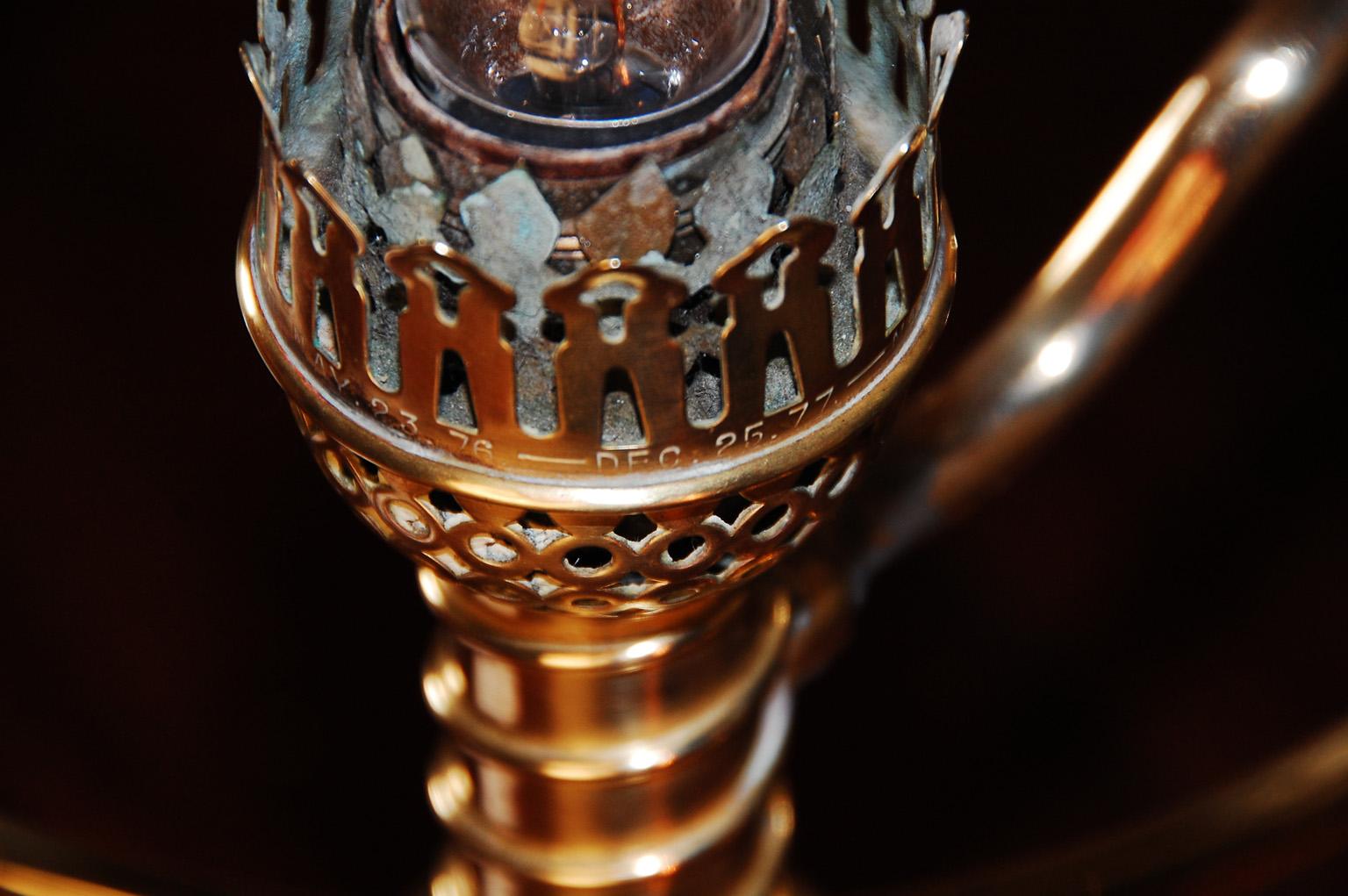 Late 19th Century American Brass Adjustable Student Lamp Manhattan Brass Co Registry Dated 1877