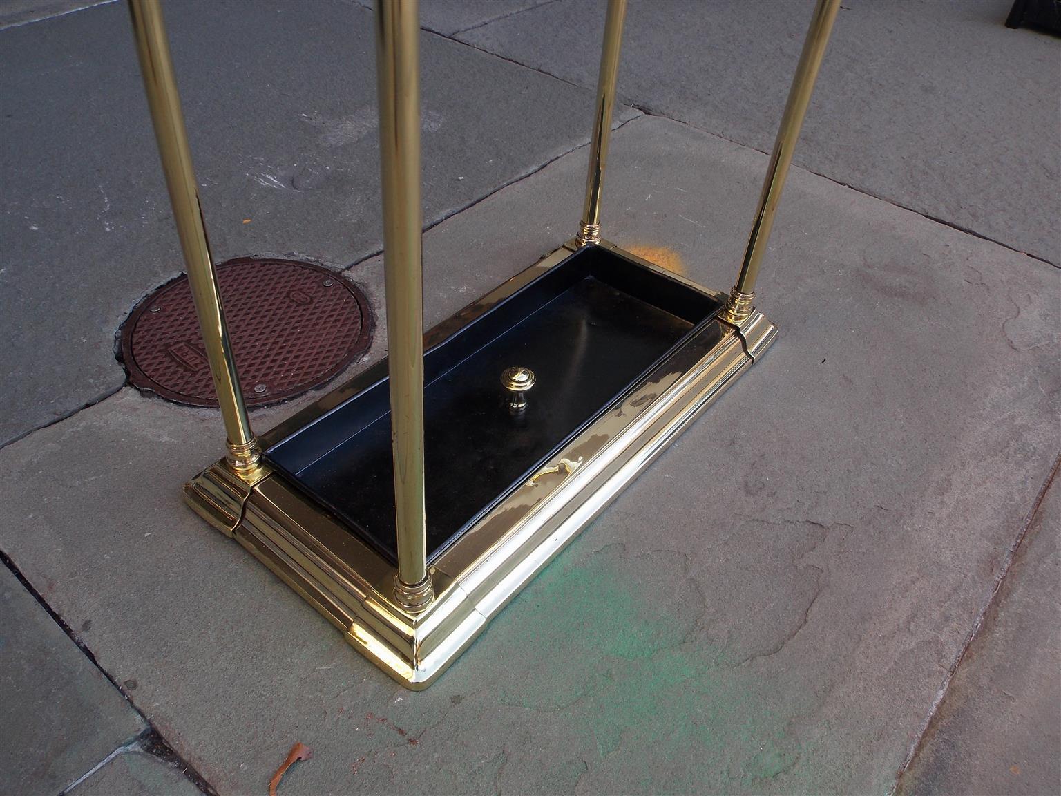American Brass and Cast Iron Arched Pole Four Slotted Umbrella Stand, Circa 1880 1