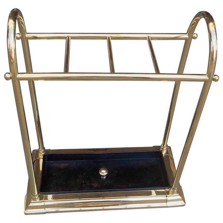 American Brass and Cast Iron Arched Pole Four Slotted Umbrella Stand, Circa 1880