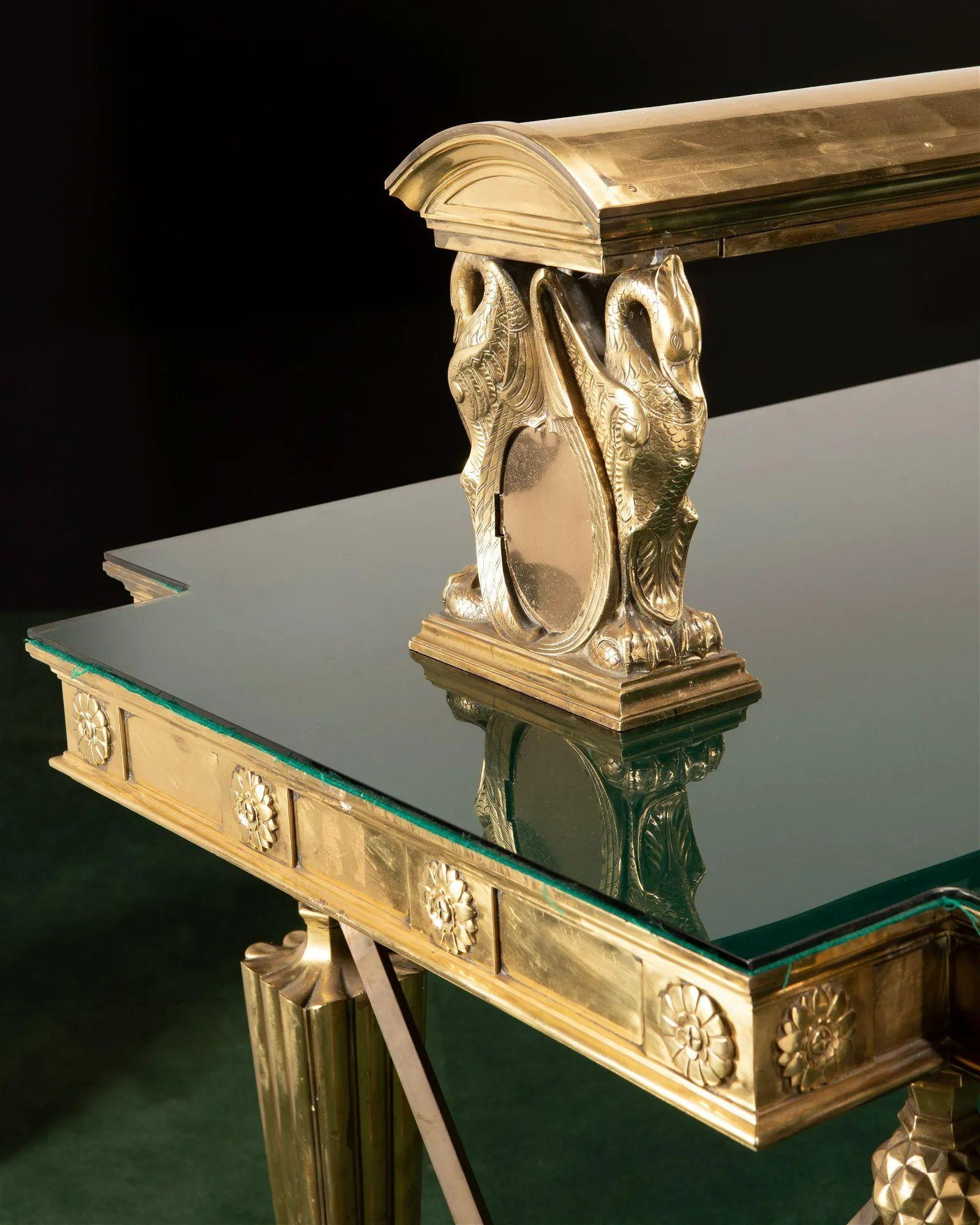 Glamorous American Bronze and Glass Banking Table In Good Condition For Sale In Los Angeles, CA
