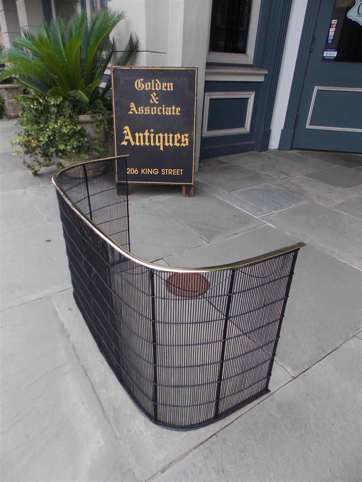 Cast American Brass and Iron Fireplace Screen with Decorative Wire Work, Circa 1800 For Sale