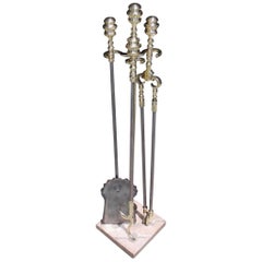 American Brass and Polished Steel Fire Tools on Marble Stand, Phila. Circa 1820