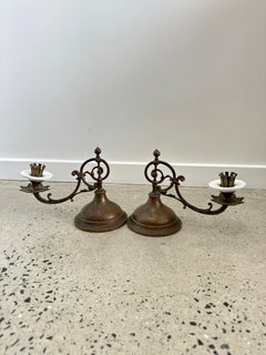 American Brass and Porcelain Turnable Candle Holders, 1800