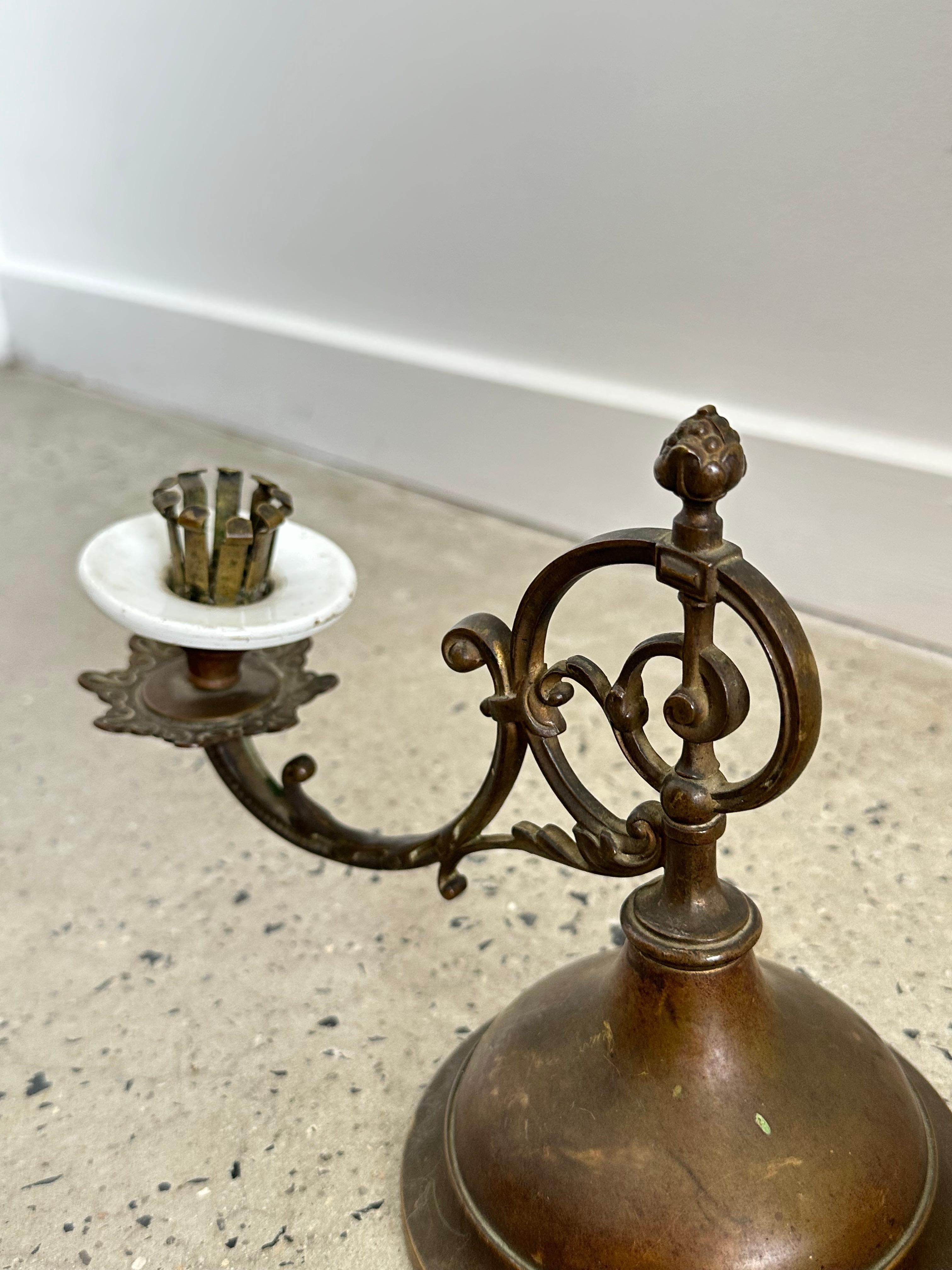 Early 19th Century American Brass and Porcelain Turnable Candle Holders, 1800 For Sale