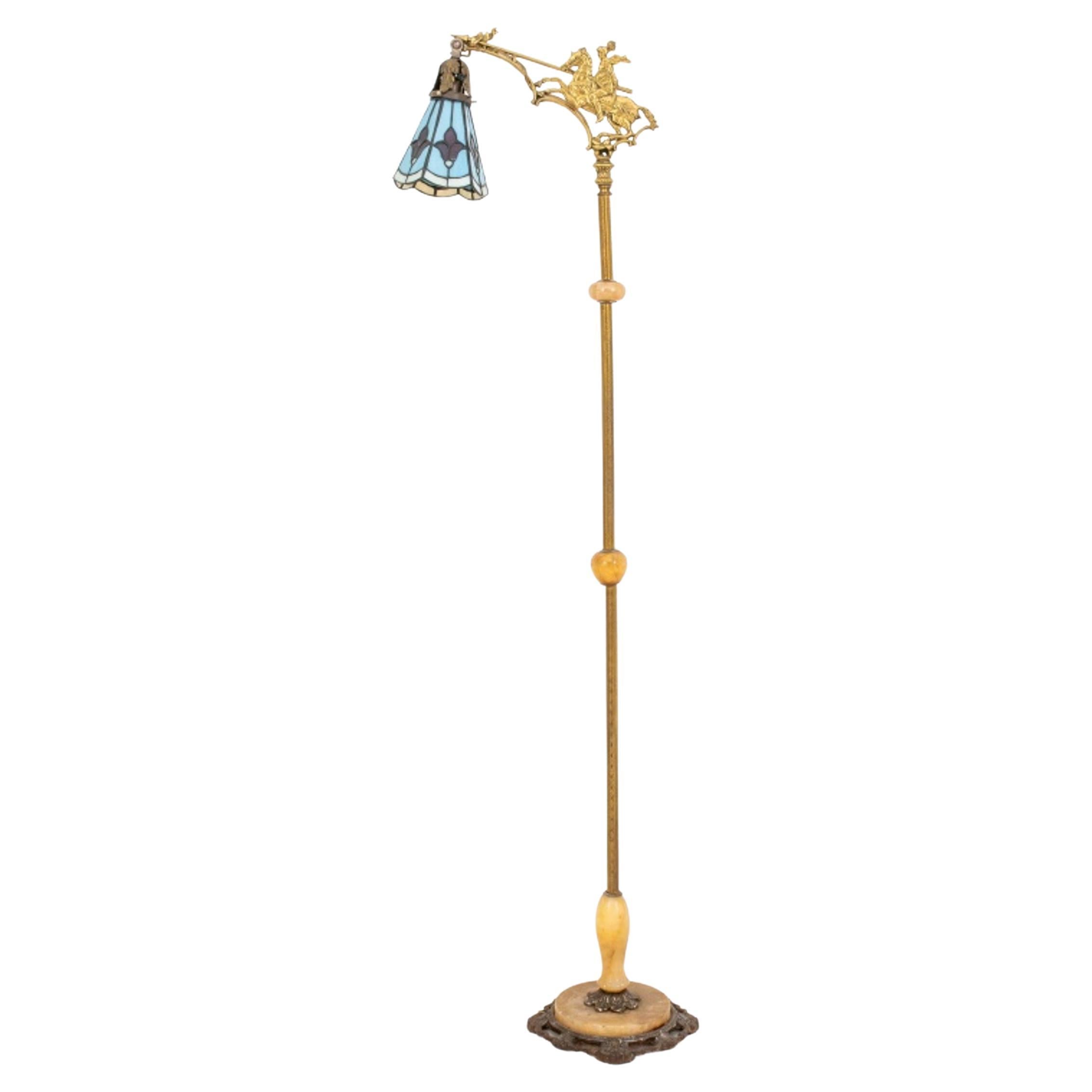 American Brass and Stained Glass Floor Lamp, 1920s