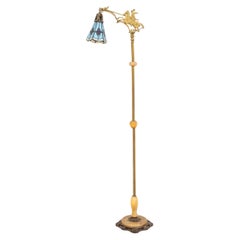 American Brass and Stained Glass Floor Lamp, 1920s