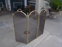 American Brass and Wire Folding Four Panel Arched Fireplace Screen, Circa 1880