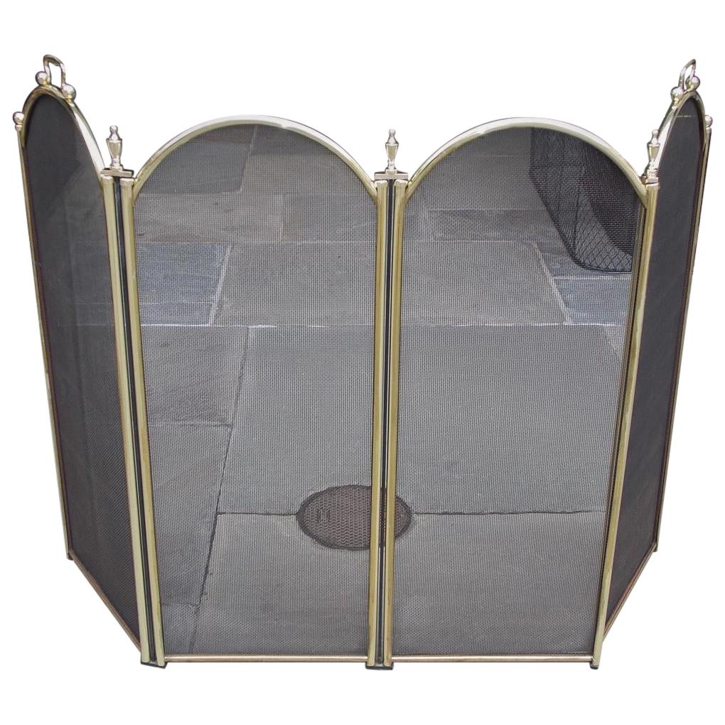 American Brass and Wire Folding Four Panel Arched Fireplace Screen, Circa 1880