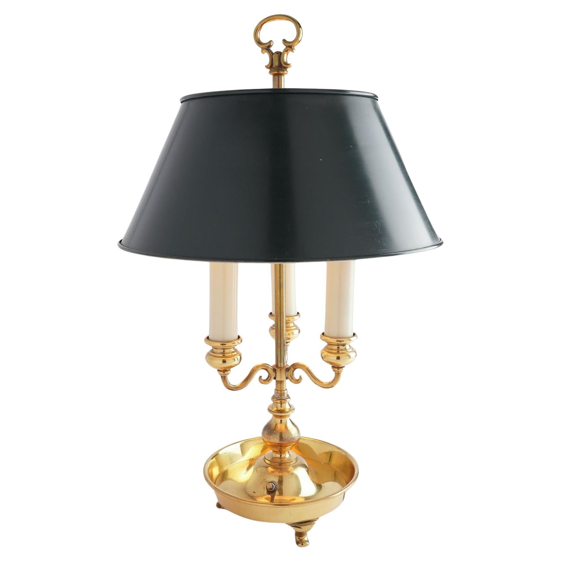 American brass Bouillotte three arm lamp, 1930 For Sale