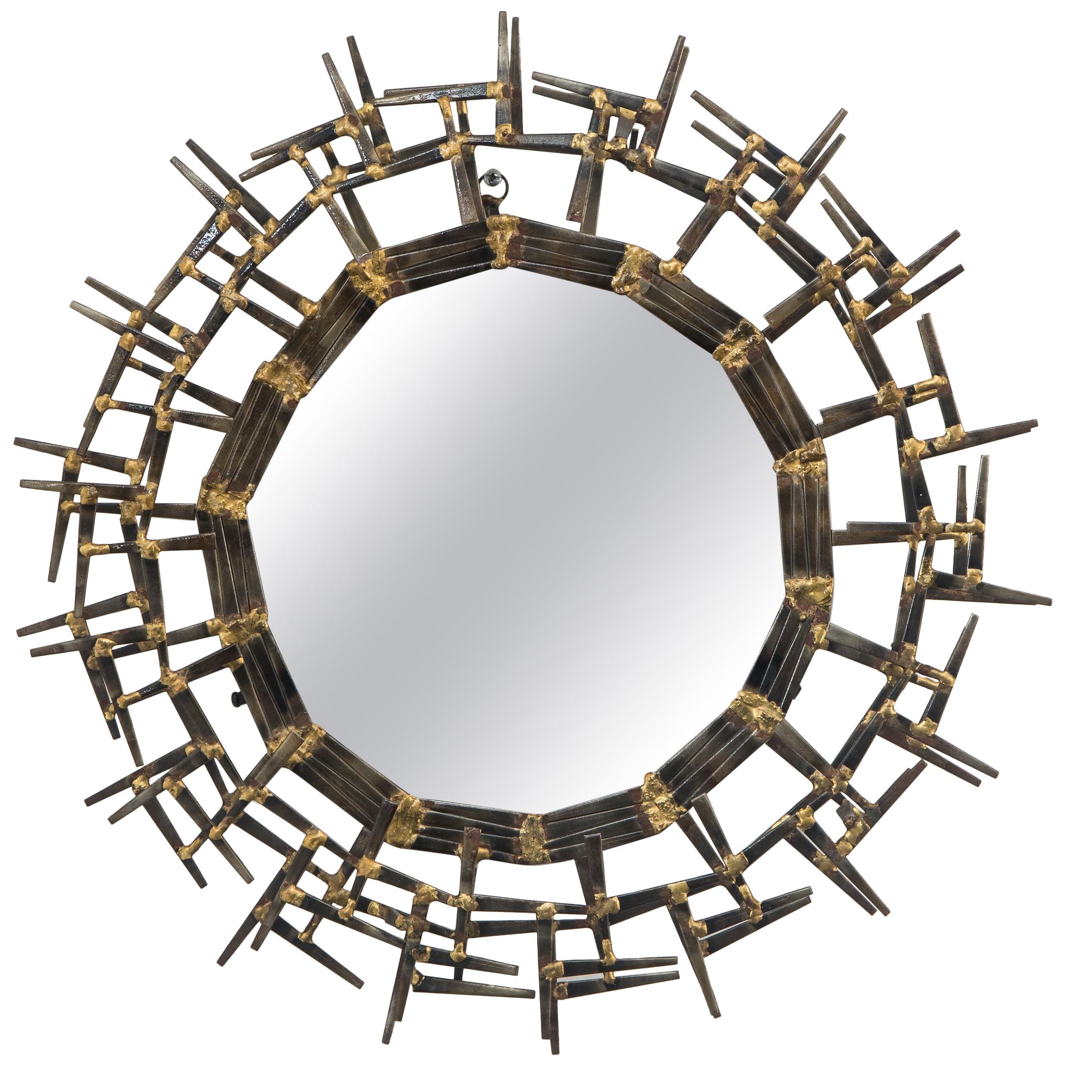 American Brass Brutalist Sunburst Mirror