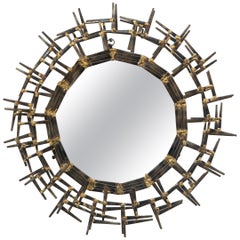 American Brass Brutalist Sunburst Mirror