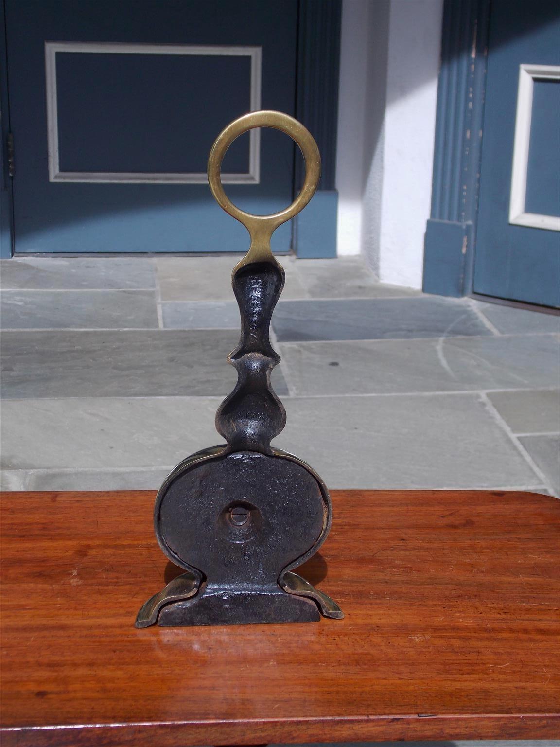 American Brass & Cast Iron Bulbous Door Stop with Centered Ring Handle, C. 1800 In Excellent Condition In Hollywood, SC