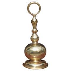 American Brass & Cast Iron Bulbous Door Stop with Centered Ring Handle, C. 1800