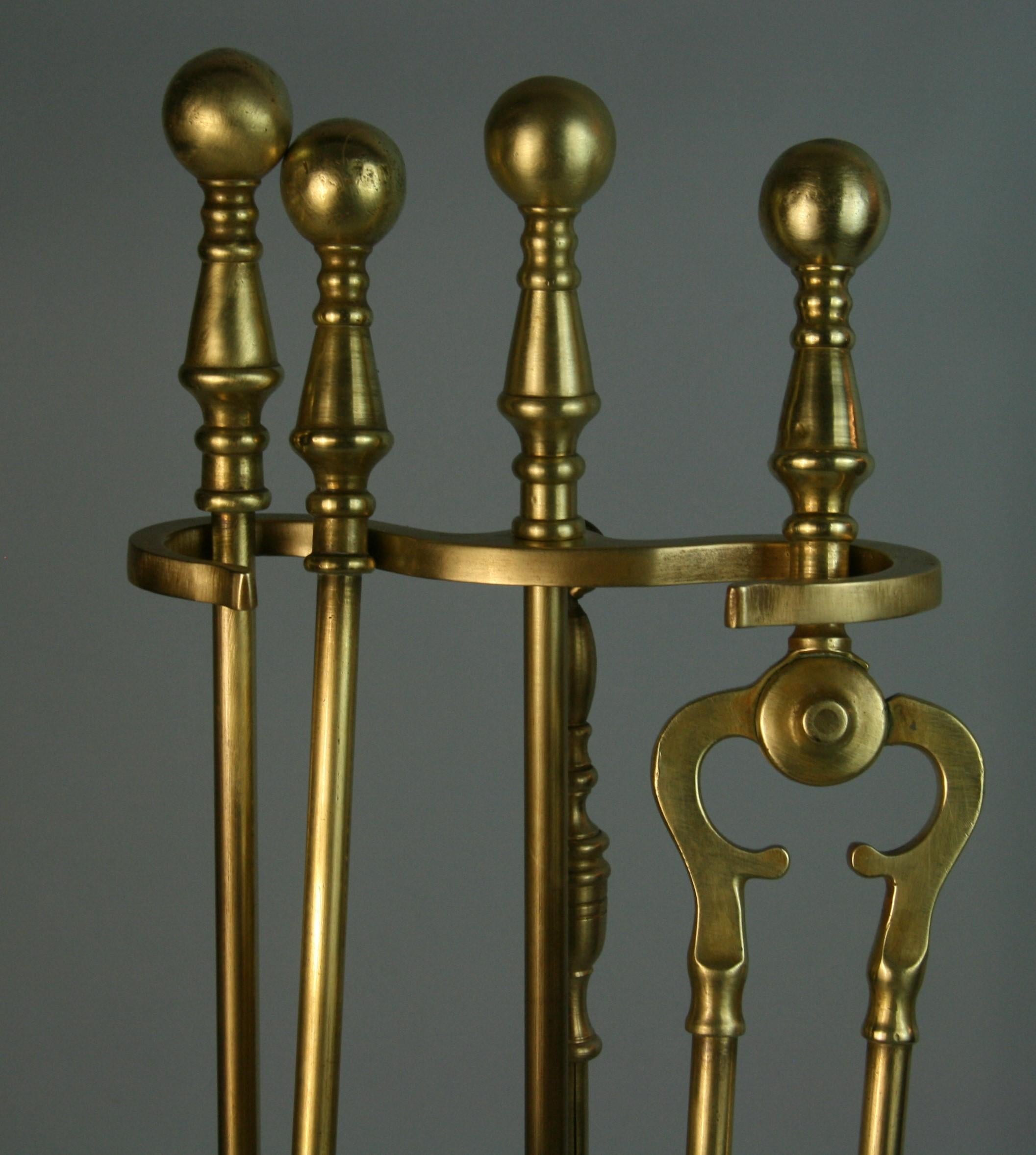 Hand-Crafted American Brass Fireplace Tools, 1940's