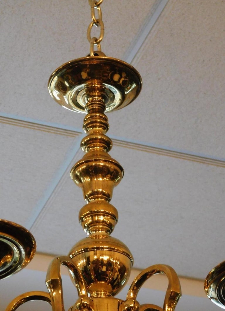 American Brass Five Arm Bulbous Chandelier with Cock Keys, Orig. Gas ...