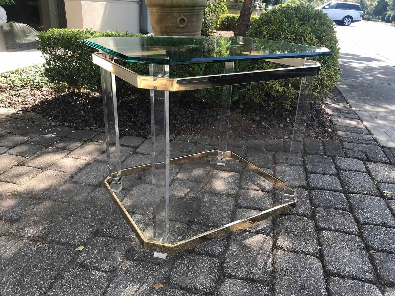 American Brass & Glass Side Table, Attributed to Charles Hollis Jones In Good Condition In Atlanta, GA
