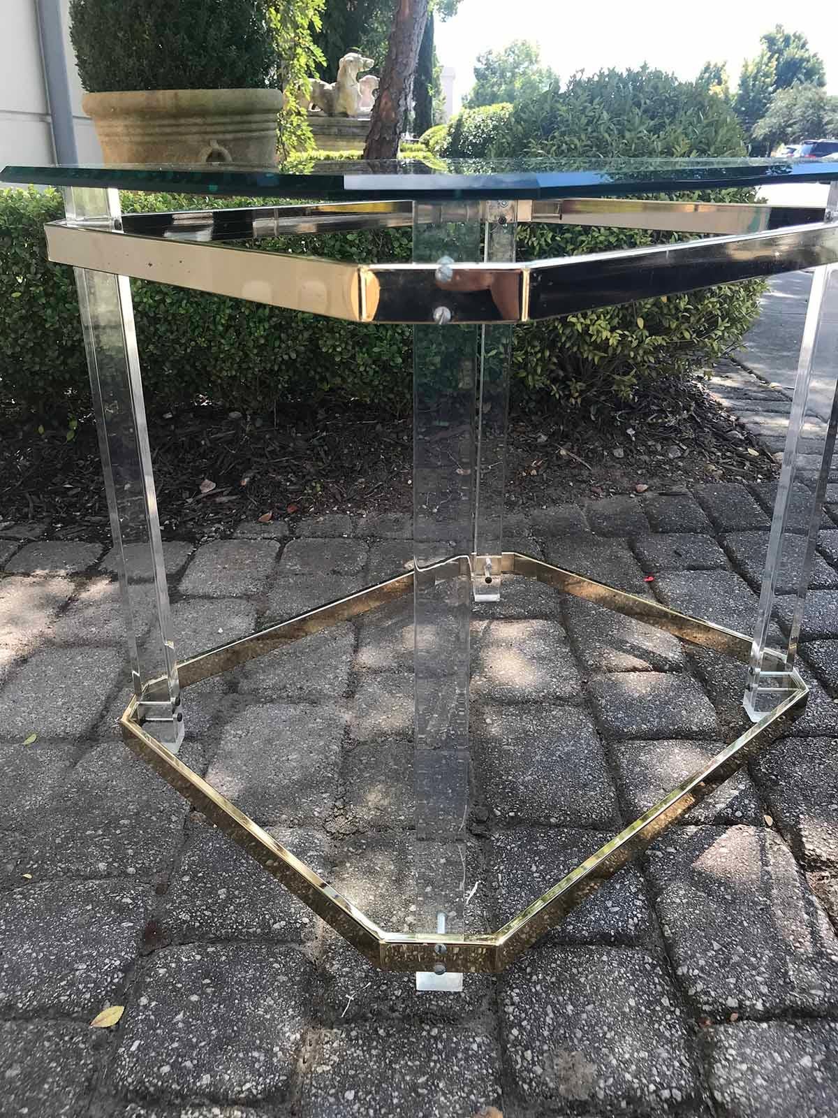 American Brass & Glass Side Table, Attributed to Charles Hollis Jones 1