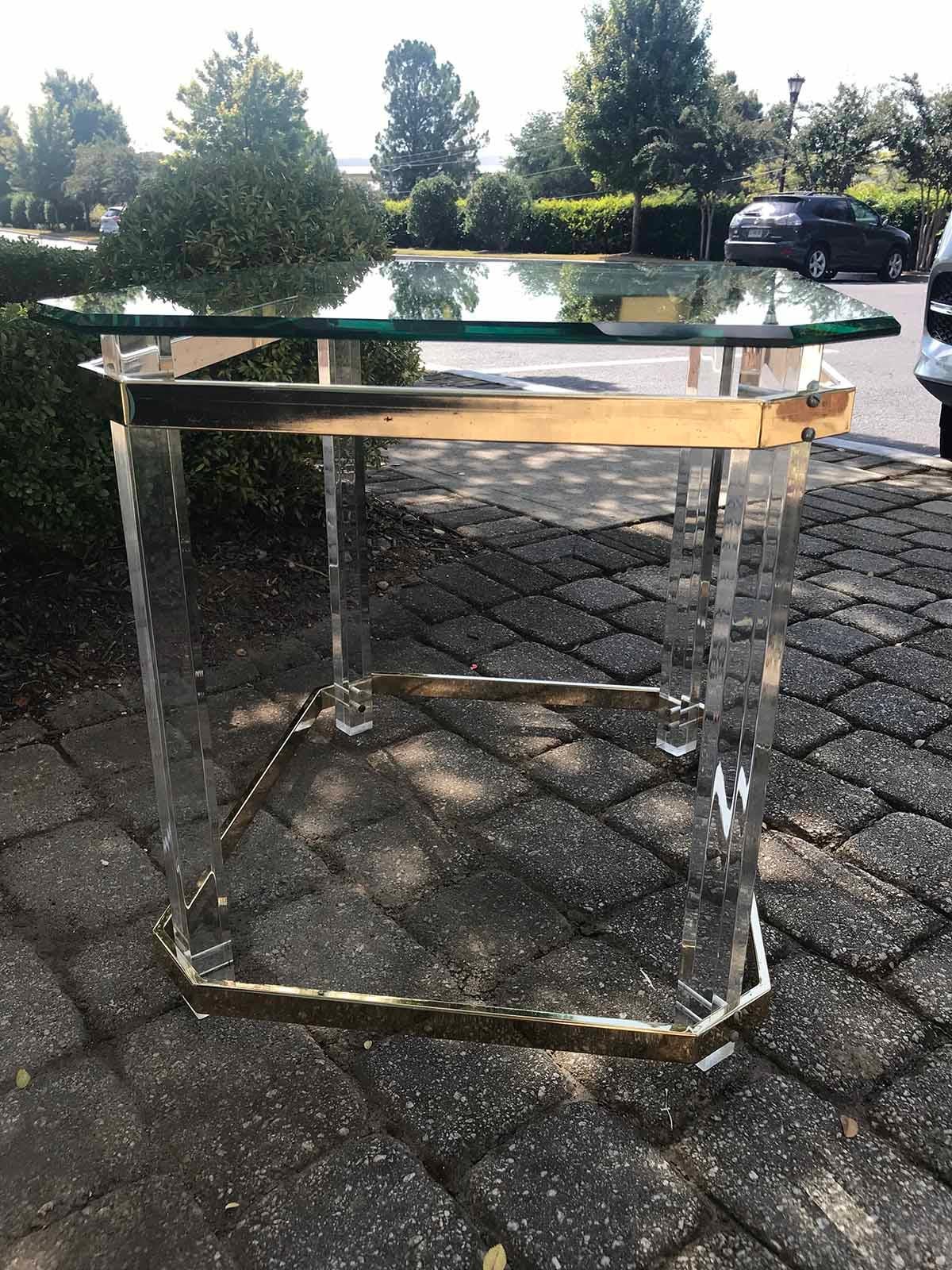 American Brass & Glass Side Table, Attributed to Charles Hollis Jones 2