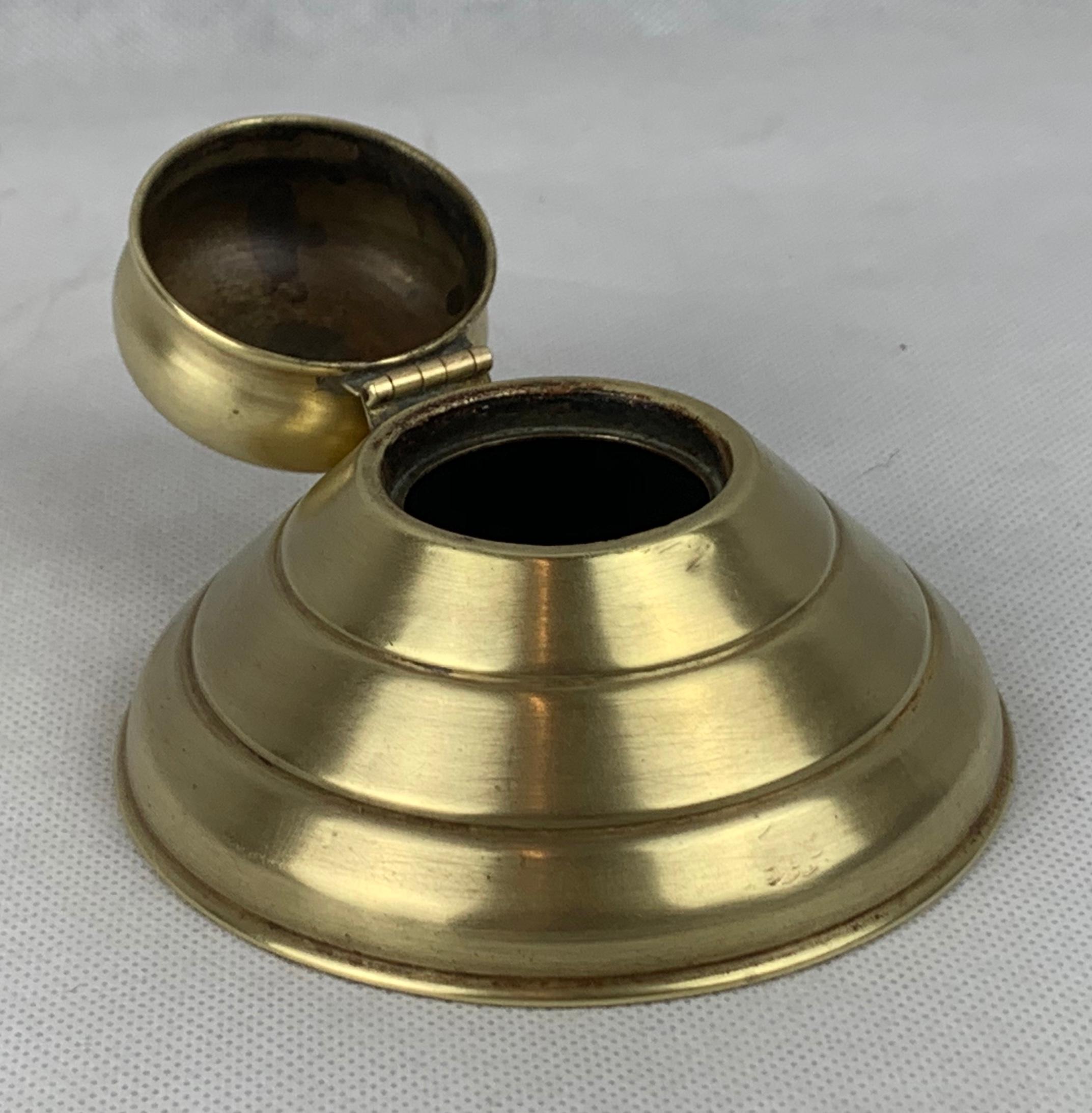Futurist Brass Hinged Inkwell-American, c. 1900 In Good Condition In West Palm Beach, FL